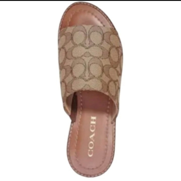 Coach Beige/Tan Hazel Sandal In Signature Jacquard NIB - Picture 2 of 6